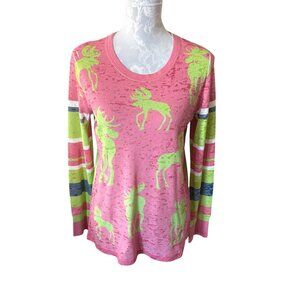 Sundance Whimsy Rose Long Sleeve Moose Print Thermal Pink Large